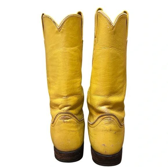 Tony Lama Vintage Yellow Western Boots with Black Toe Caps - Picture 9 of 15